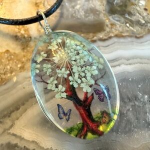 3102 Nature-Inspired Tree Pressed Flower Pendant Necklace